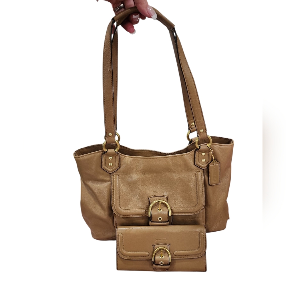 Coach Tan Leather Shoulder Bag with Matching Wallet